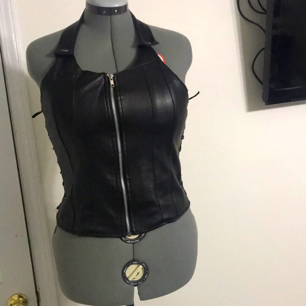 Halter pleather zipper top